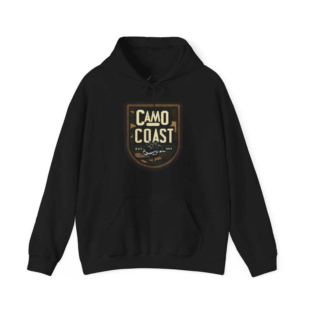 Black Camo Coast Patch Hoodie: Adventure with Comfort 