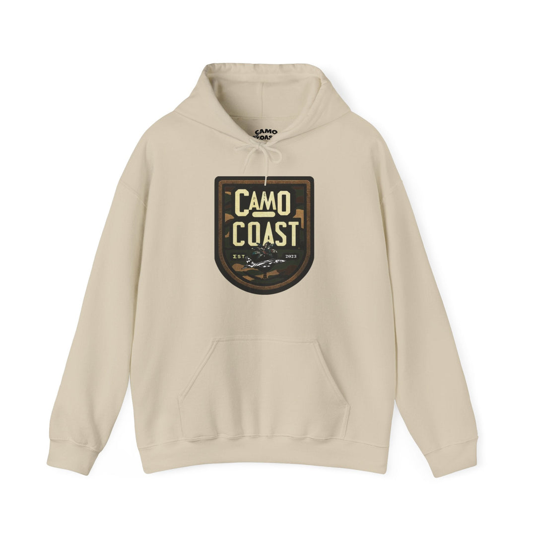 Sand Patch Camo Coast Patch Hoodie: Adventure with Comfort - Camo CoastSand Camo Coast Patch Hoodie: Adventure with Comfort